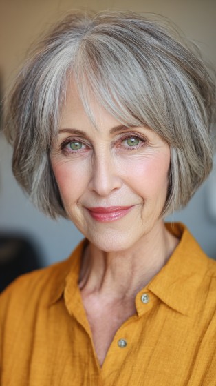 Softly Textured Gray Razor-Cut Bob