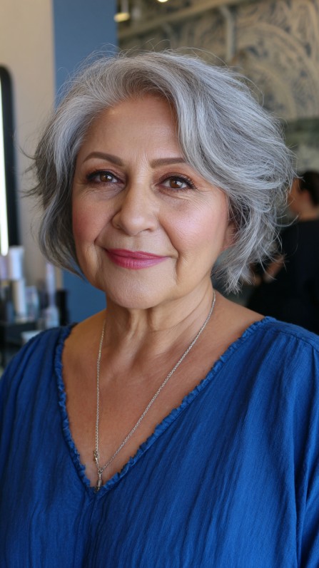 Softly Textured Grey Bob with Gentle Layers