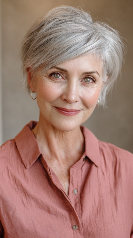 Softly Textured Silver Bob with Wispy Layers