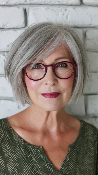 Softly Textured Silver Razor-Cut Bob