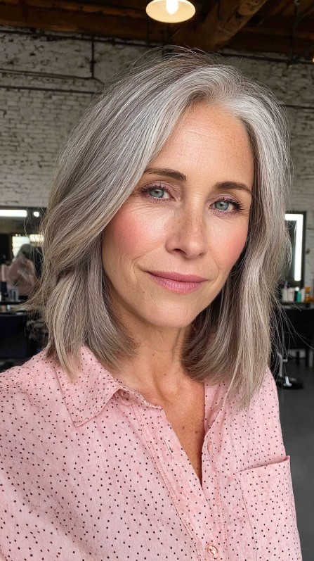 Stylish Grey Bob with Subtle Face-Framing Layers