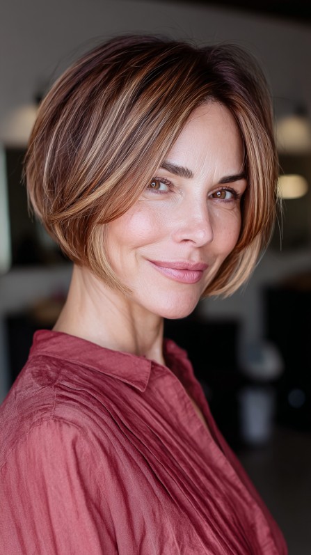 Stylish Soft Copper Bob with Subtle Highlights