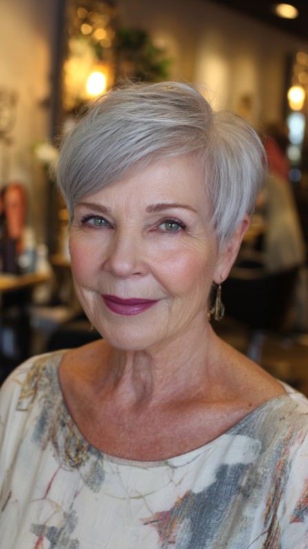 Stylish Softly Textured Silver Pixie Cut