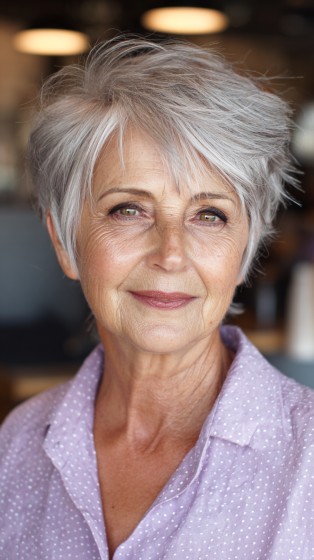 Stylish Textured Silver Razor-Cut Hairstyle