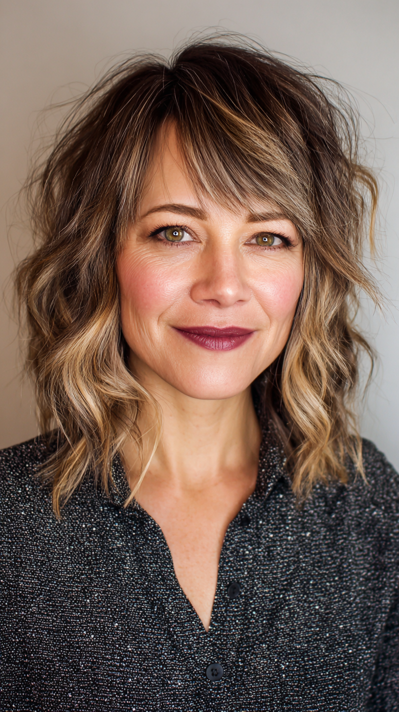 Stylish Textured Waves with Face-Framing Layers