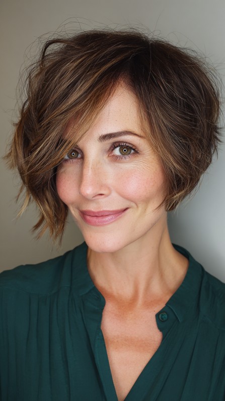 Textured Bob with Warm Caramel Highlights