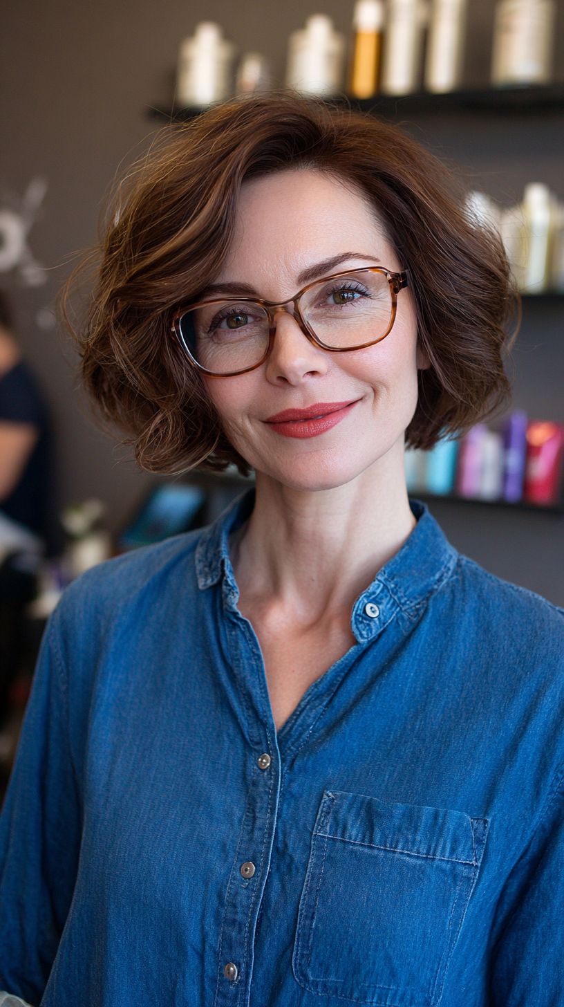 Textured Brunette Bob with Defined Curls