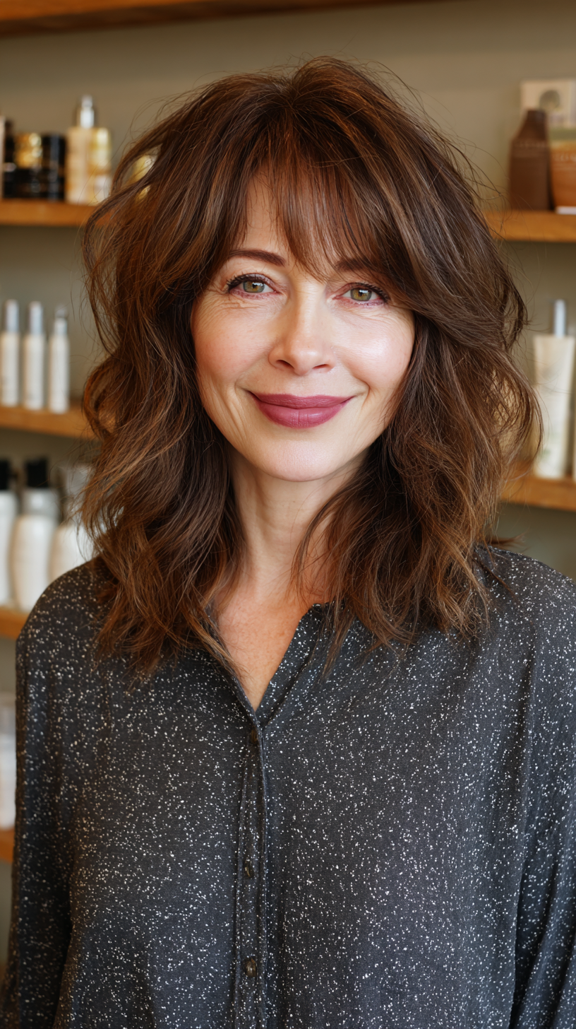 Textured Brunette Cut with Soft Bangs and Volume