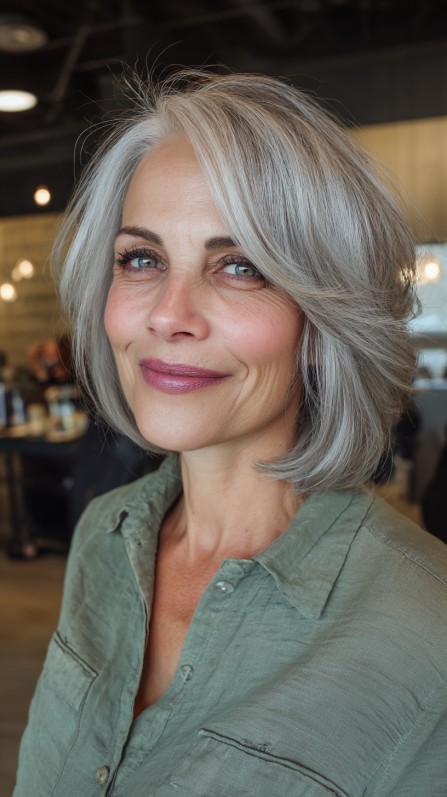 Textured Grey Bob with Subtle Volume