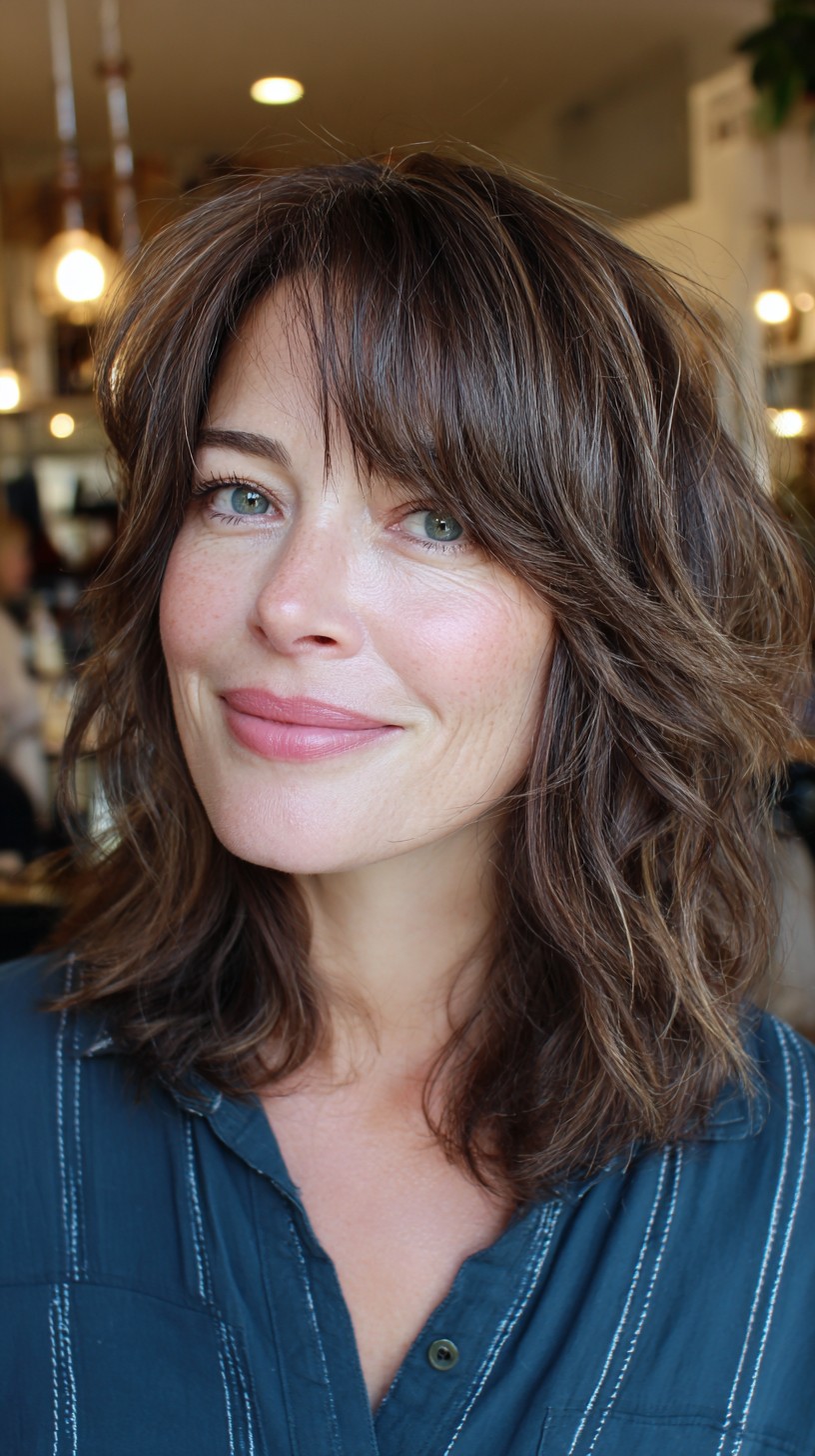 Textured Shoulder-Length Cut with Face-Framing Bangs