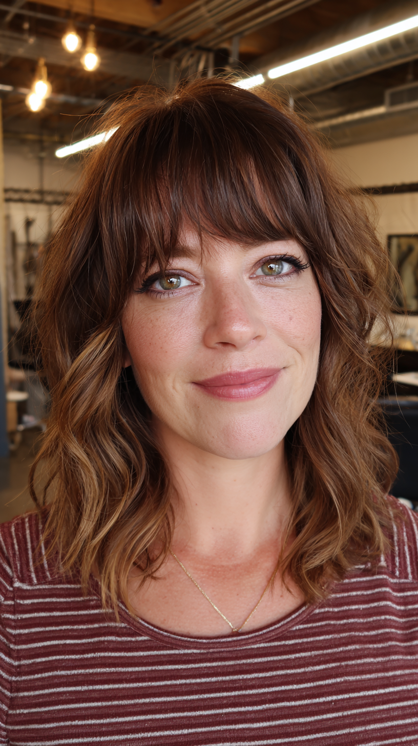 Textured Shoulder-Length Cut with Soft Bangs