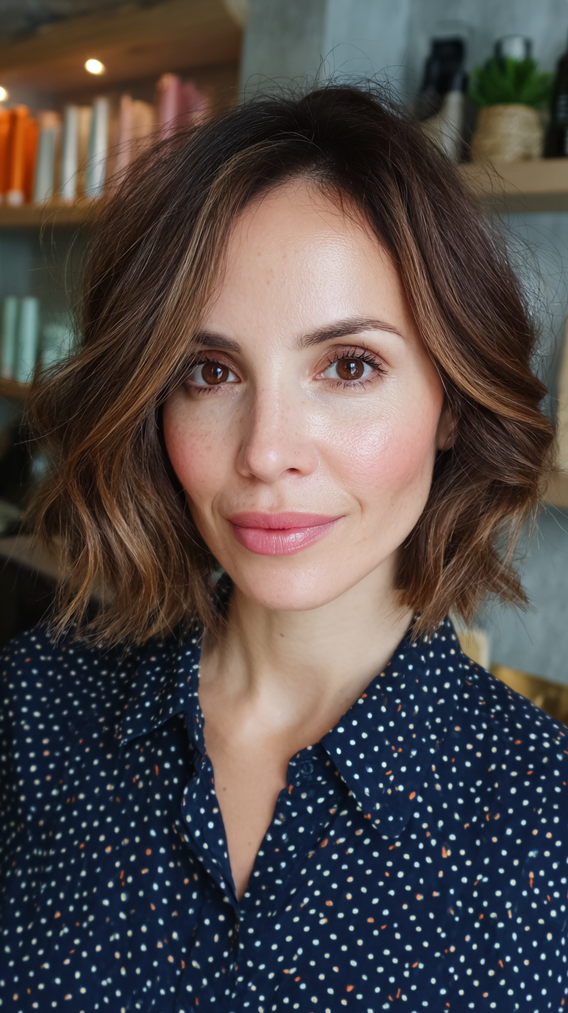 Textured Shoulder-Length Cut with Soft Beachy Waves