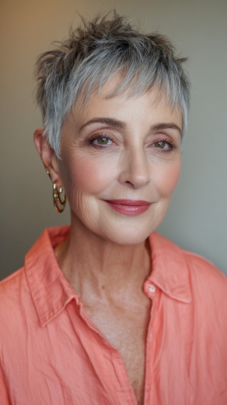 Textured Silver Pixie with Playful Layers