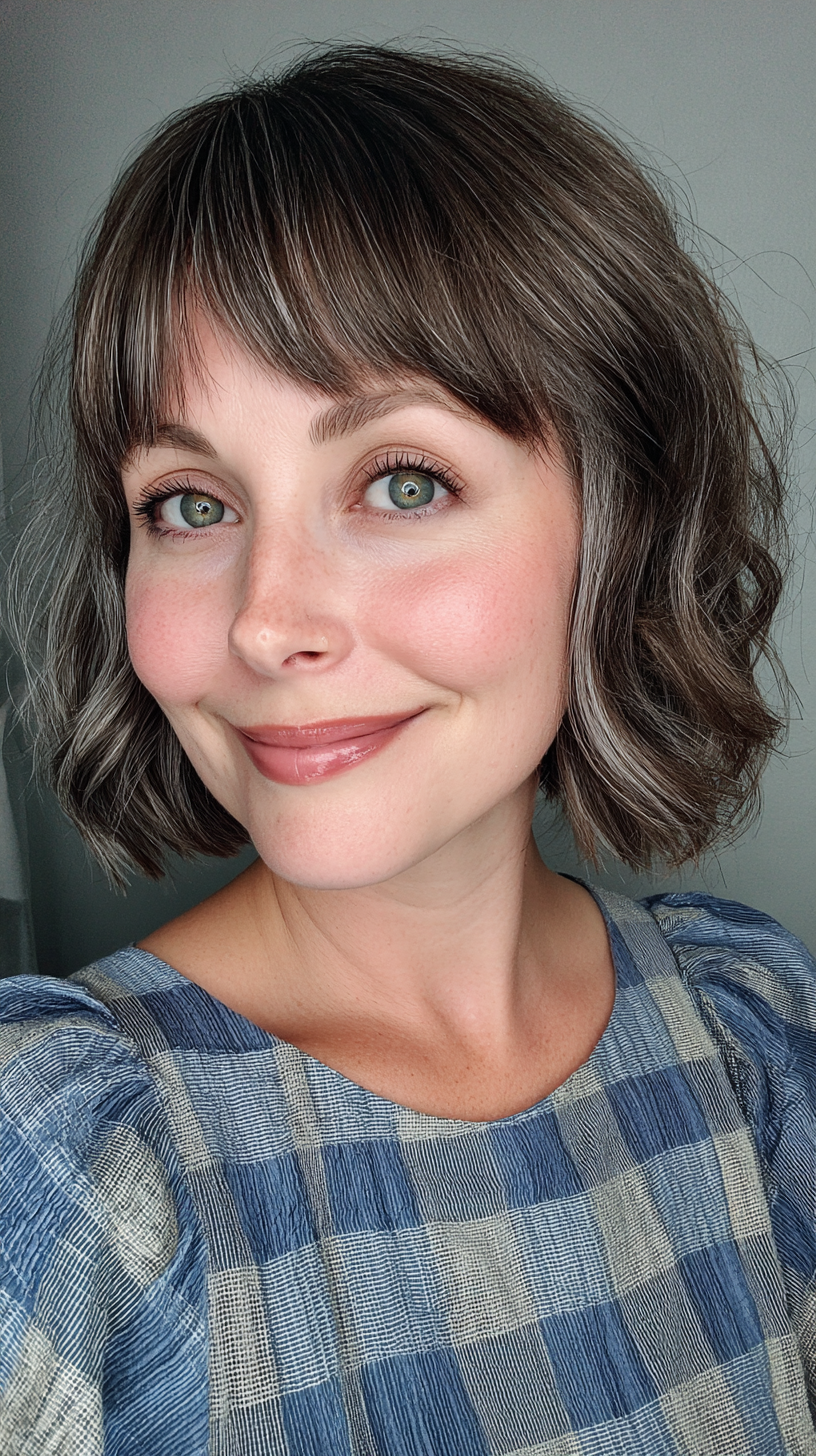 Textured Wavy Lob with Soft Bangs