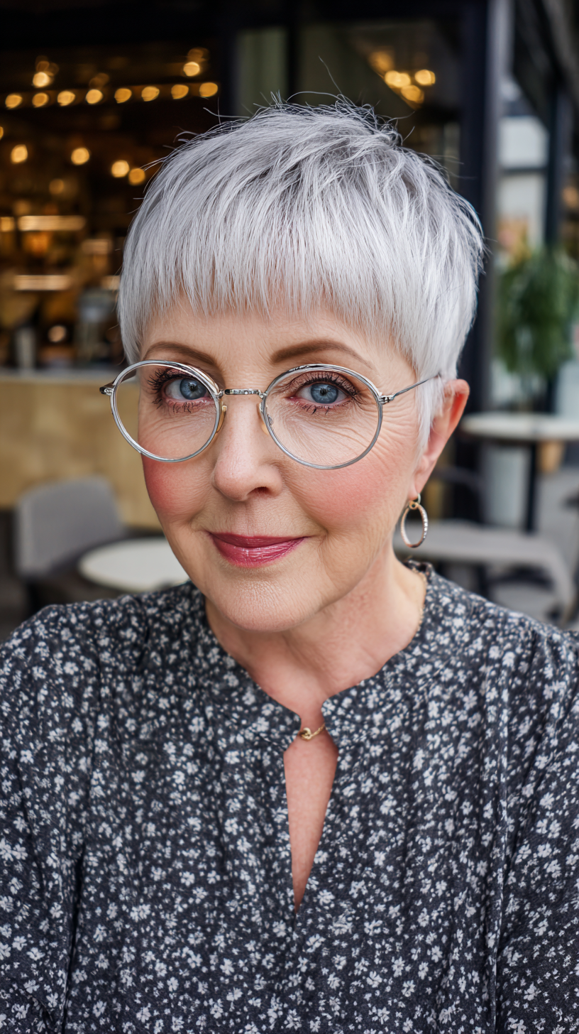 trendy silver textured pixie cut