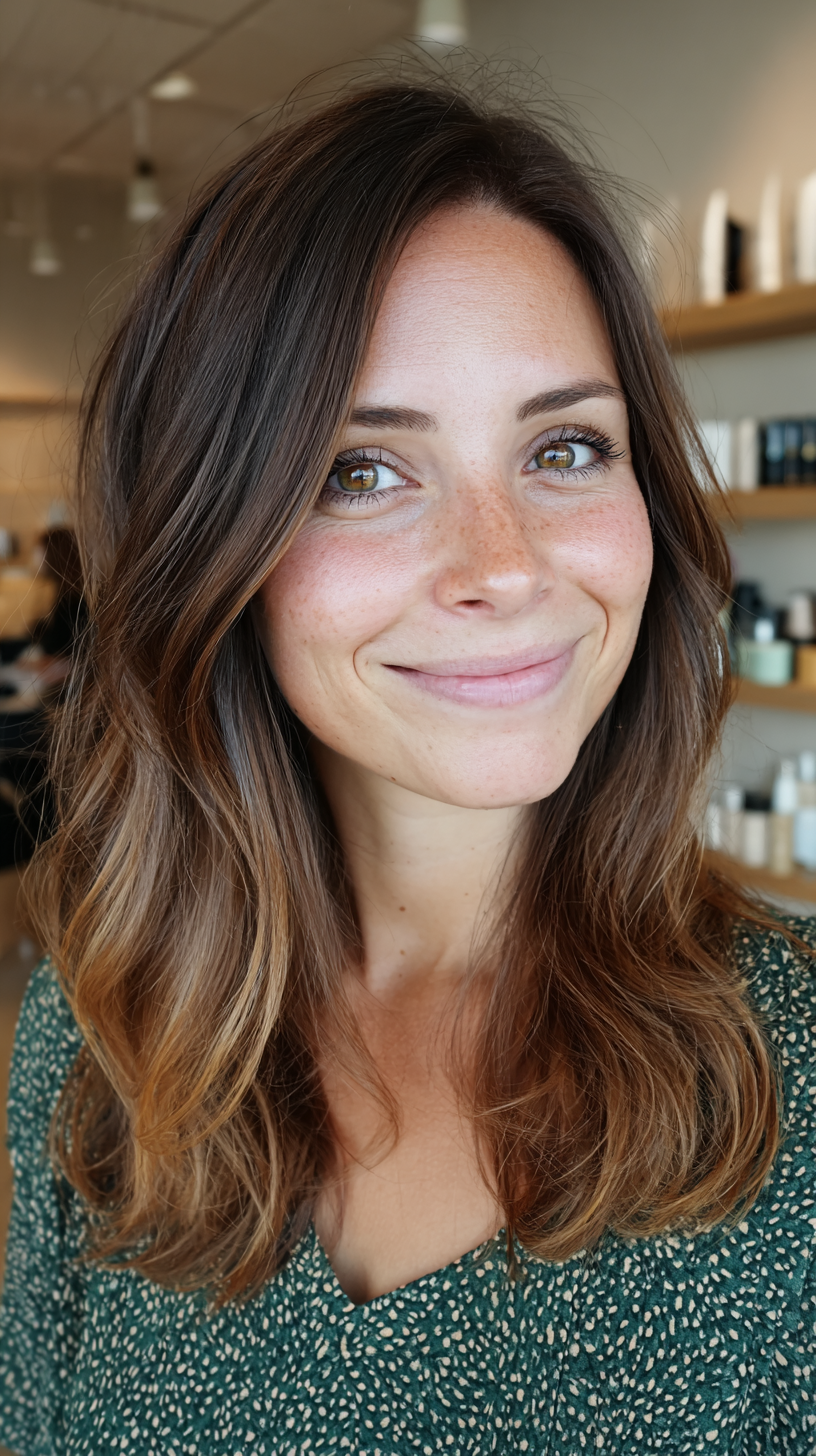 Trendy Warm Chestnut Ombre with Soft Waves