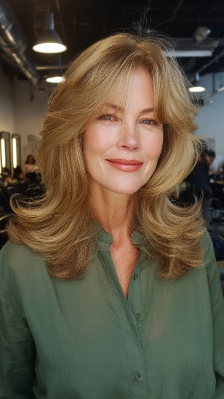 Voluminous Retro Layered Haircut with Soft Bangs