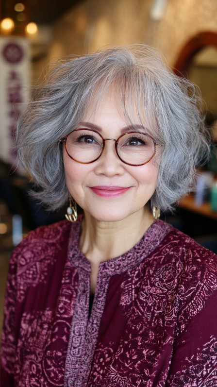 Voluminous Silver Bob with Soft Waves