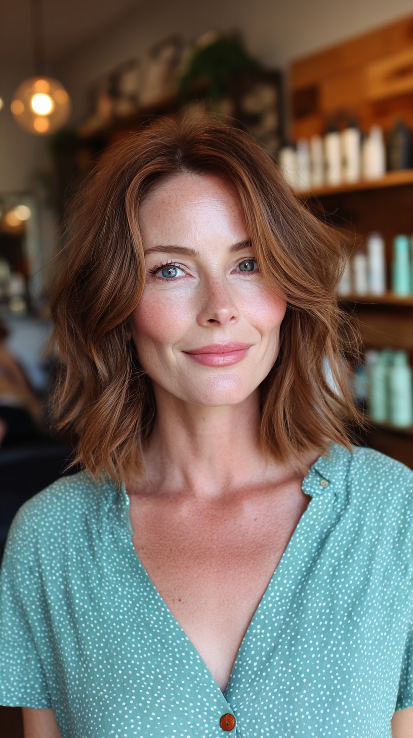 Warm Copper Beachy Waves with Textured Layers