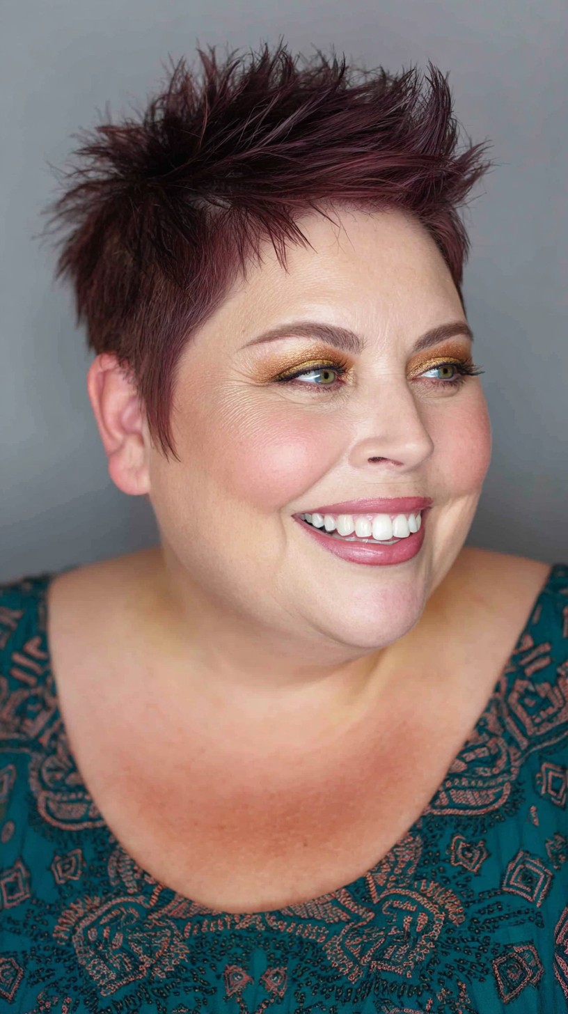 Bold Textured Pixie Cut in Deep Plum