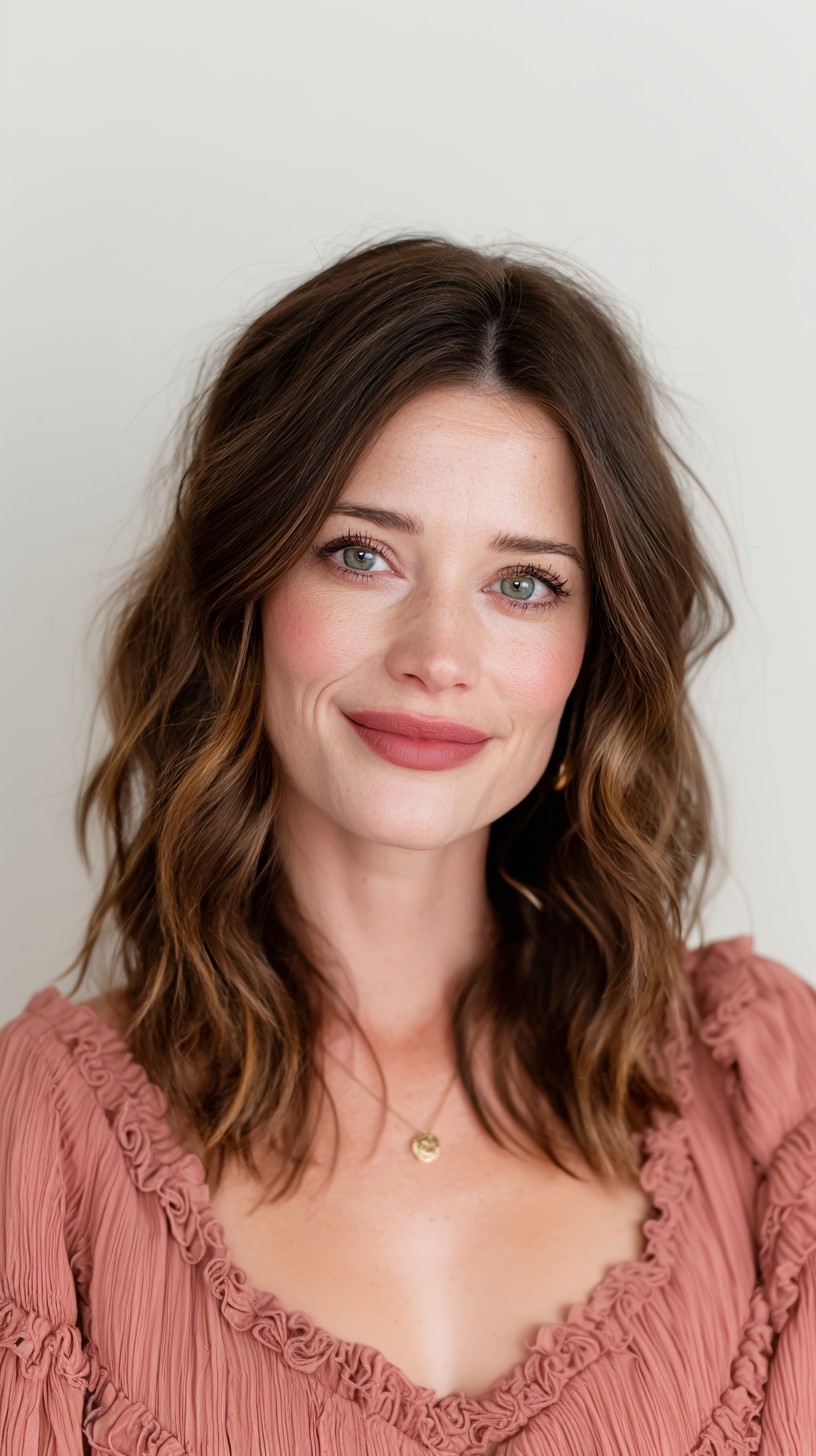 Casual Beachy Waves with Warm Caramel Highlights