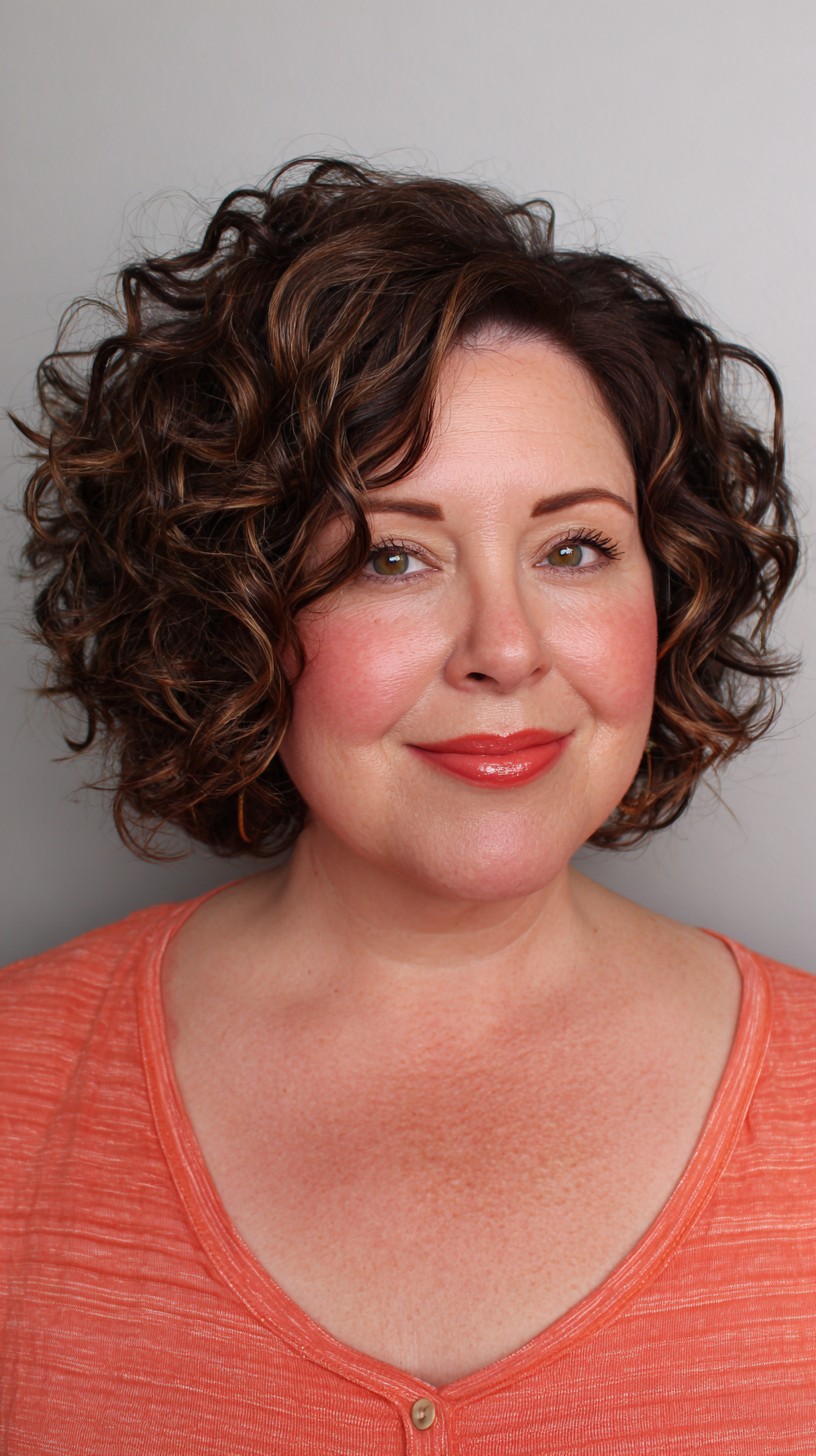 Charming Curly Bob with Rich Highlights