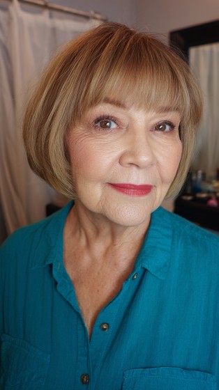 Chic Blunt Dark Blonde Bob with Soft Bangs
