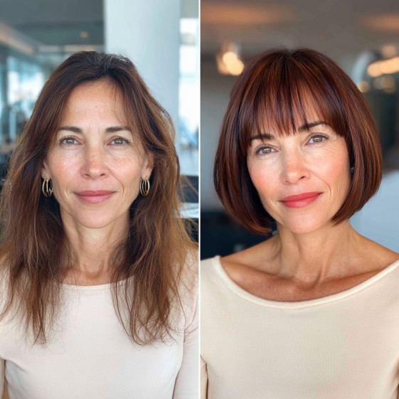 chic layered bob with fringe