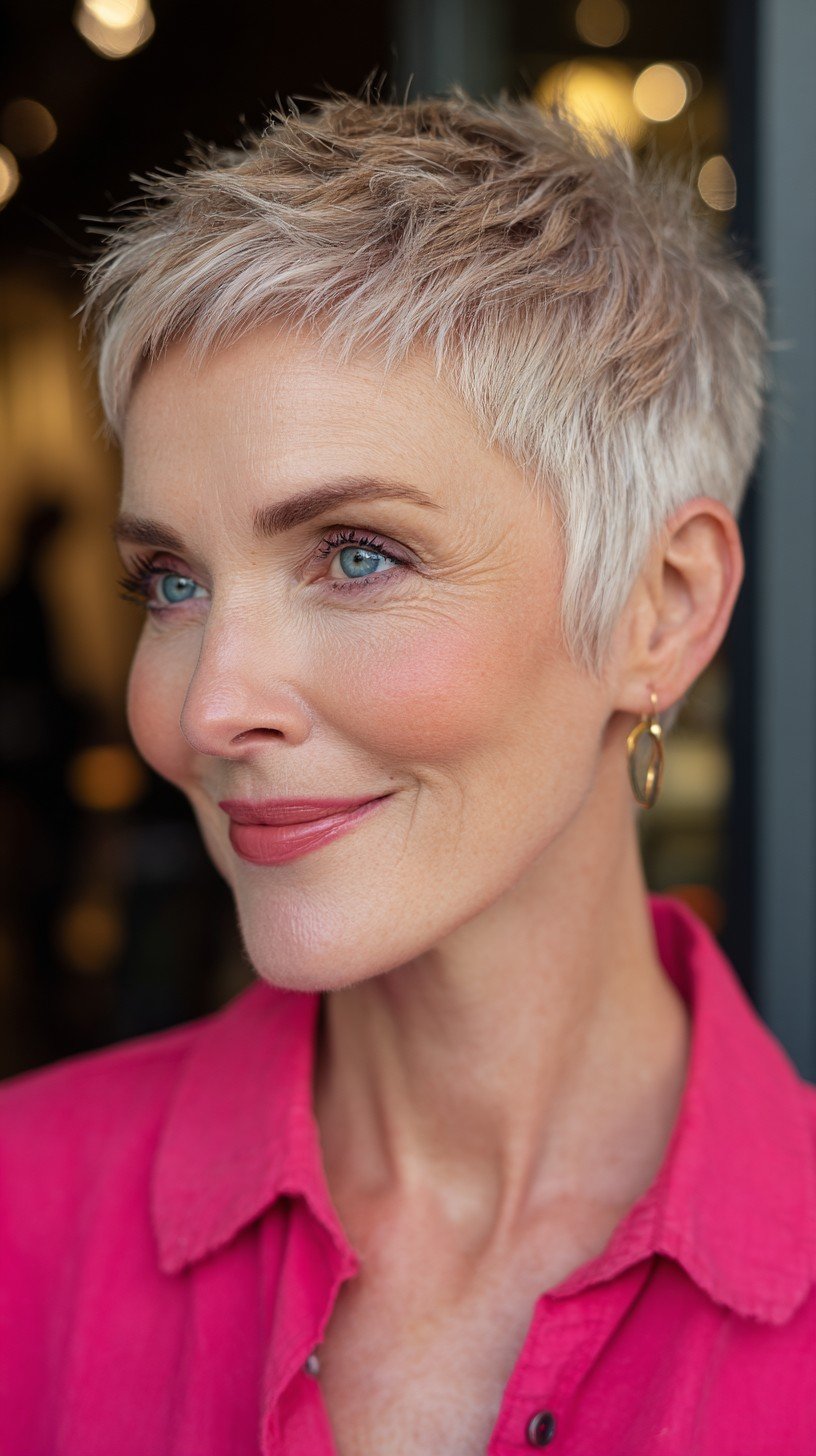 Chic Short Textured Pixie with Subtle Highlights