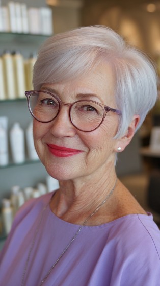 Chic Softly Layered Pixie Bob with Icy Blonde Highlights