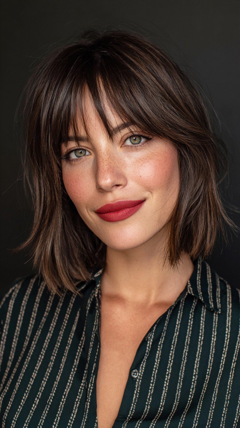 Chic Textured Bob with Rich Brown Highlights