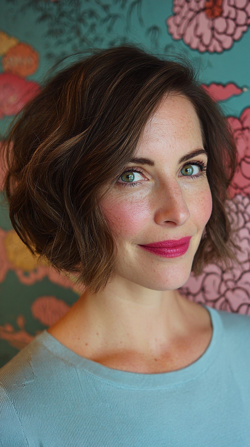 Chic Textured Bob with Warm Caramel Highlights
