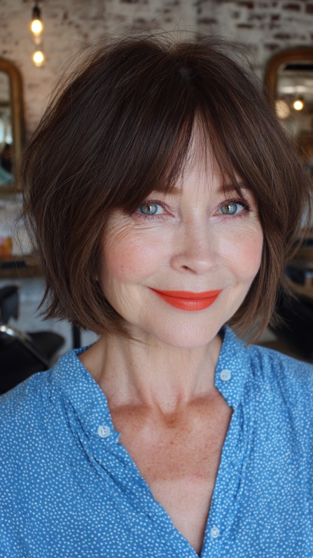 Chic Textured Jaw-Length Bob with Full Curtain Bangs