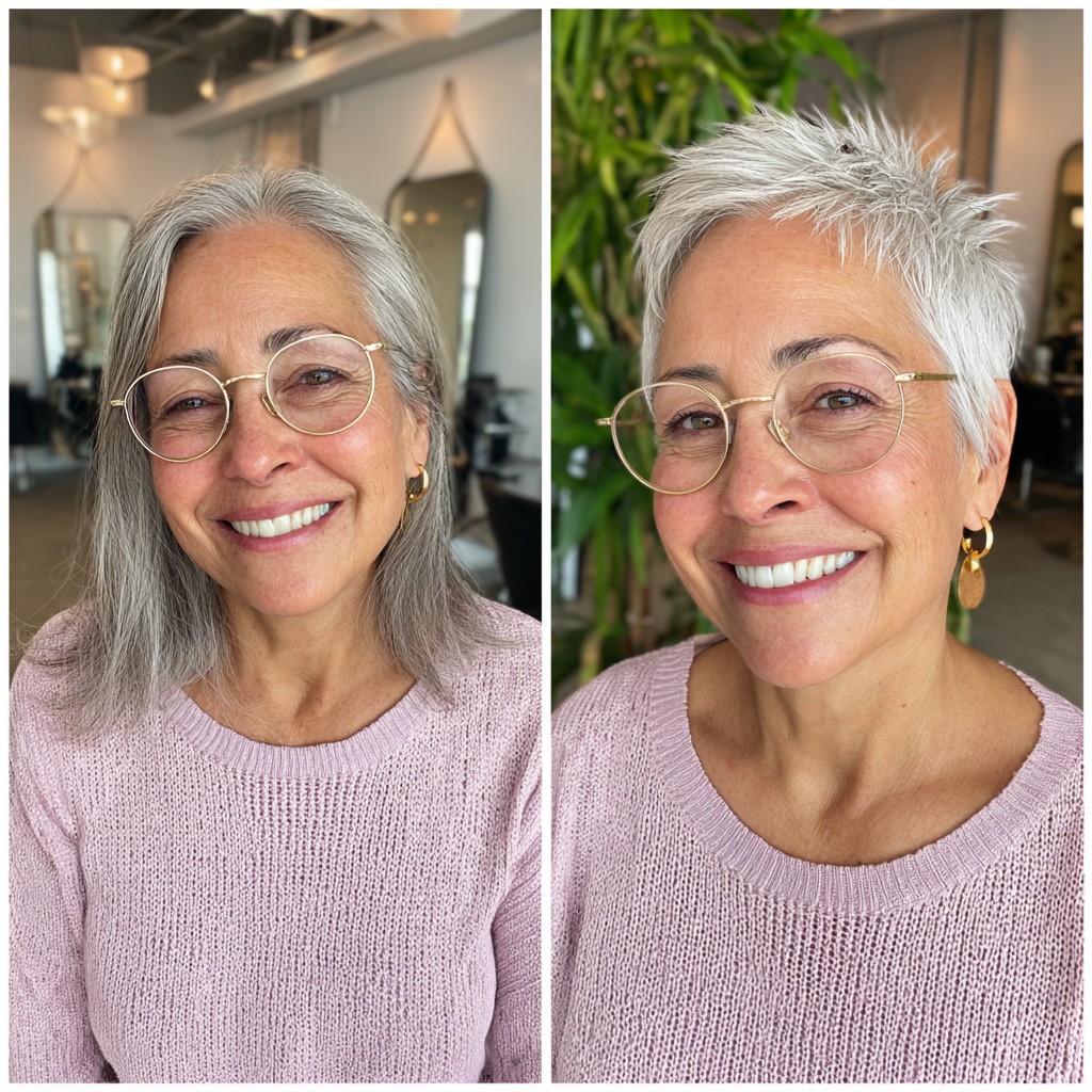 Chic Textured Silver Spiky Pixie with Soft Layers