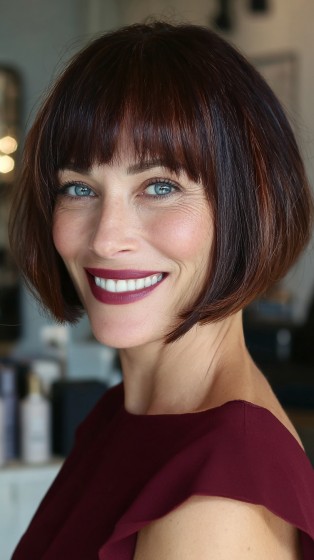 Classic A-Line Bob with Rich Chocolate Highlights