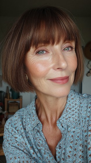 Classic Smooth Bob with Gentle Fringe