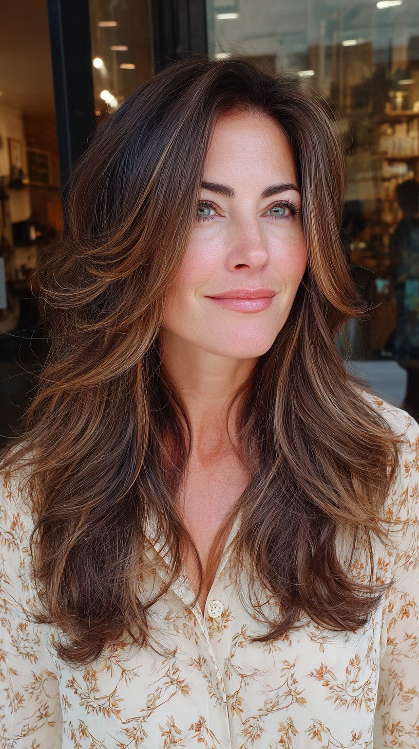 Effortlessly Layered Fall Tresses with Sun-Kissed Highlights