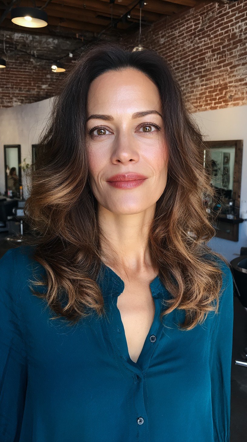 Elegant Medium-Length Waves with Subtle Balayage