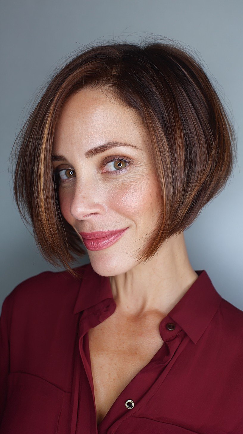 Modern Angular Bob with Subtle Caramel Balayage