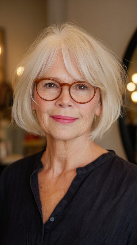 Modern Textured Jaw-Length Bob with Soft Curtain Bangs