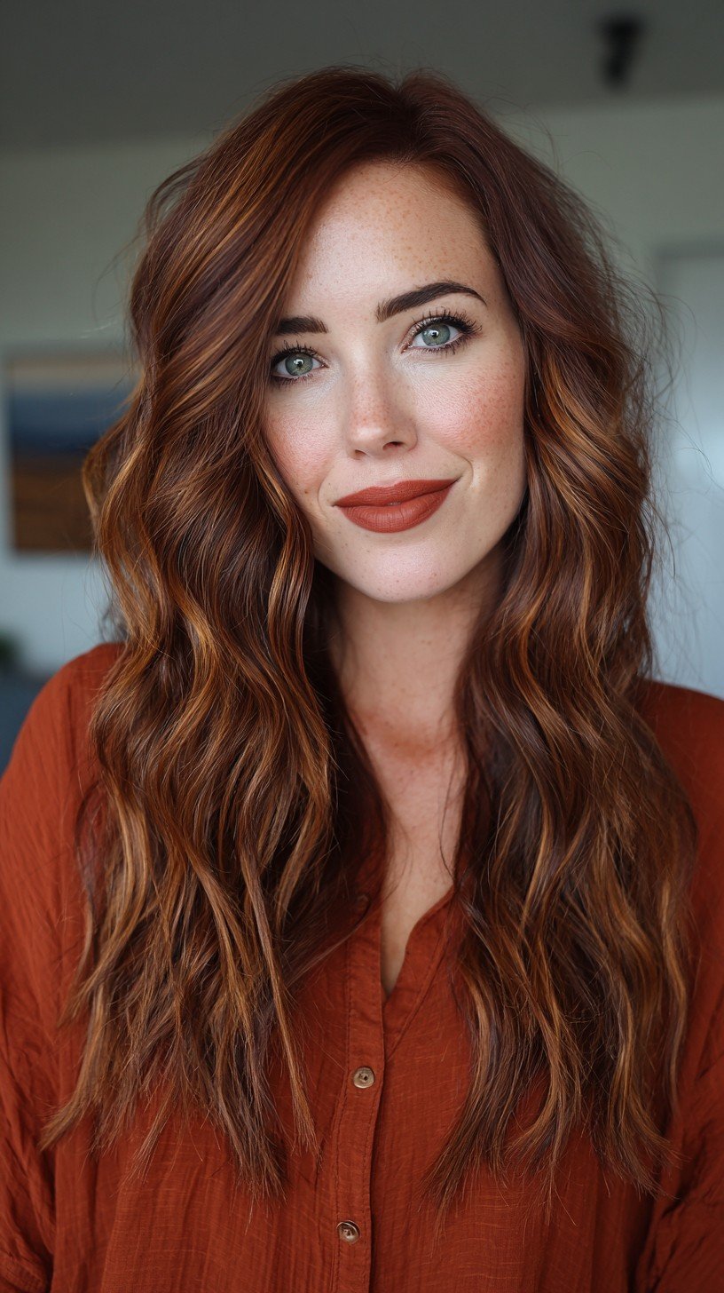 Rich Auburn Waves with Luminous Highlights