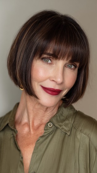 Sleek Angled Bob with Wispy Bangs