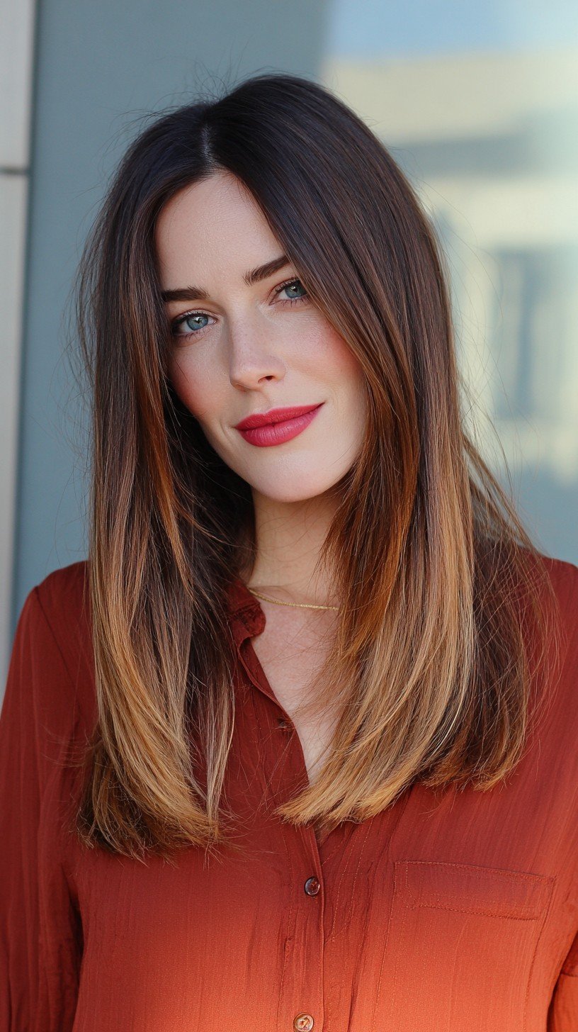 Sleek Ombre Hair with Subtle Caramel Ends