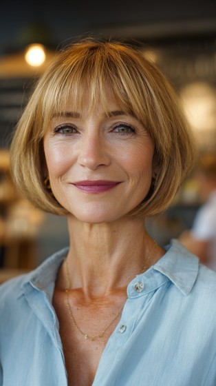 Softly Layered Bob with Gentle Bangs