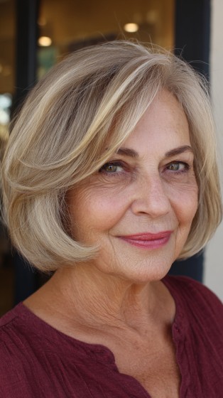 Softly Layered Dark Blonde Bob with Subtle Highlights