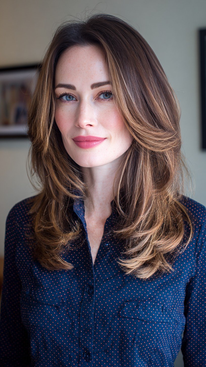 Softly Layered Fall Tresses with Rich Caramel Undertones
