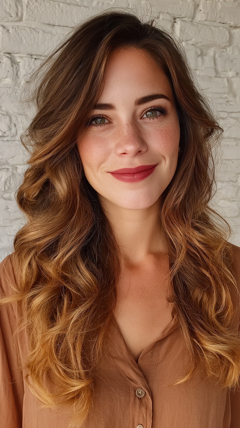 Softly Layered Waves with Warm Honey Highlights