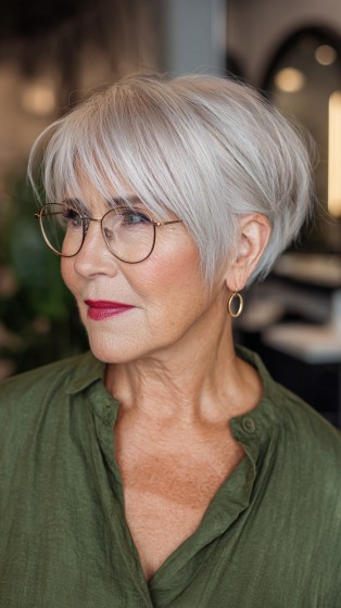 Softly Textured Graduated Pixie with Silver Highlights