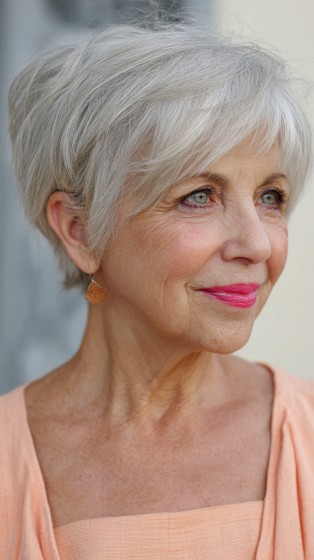 Stylish Softly Textured Pixie with Light Silver Undertones
