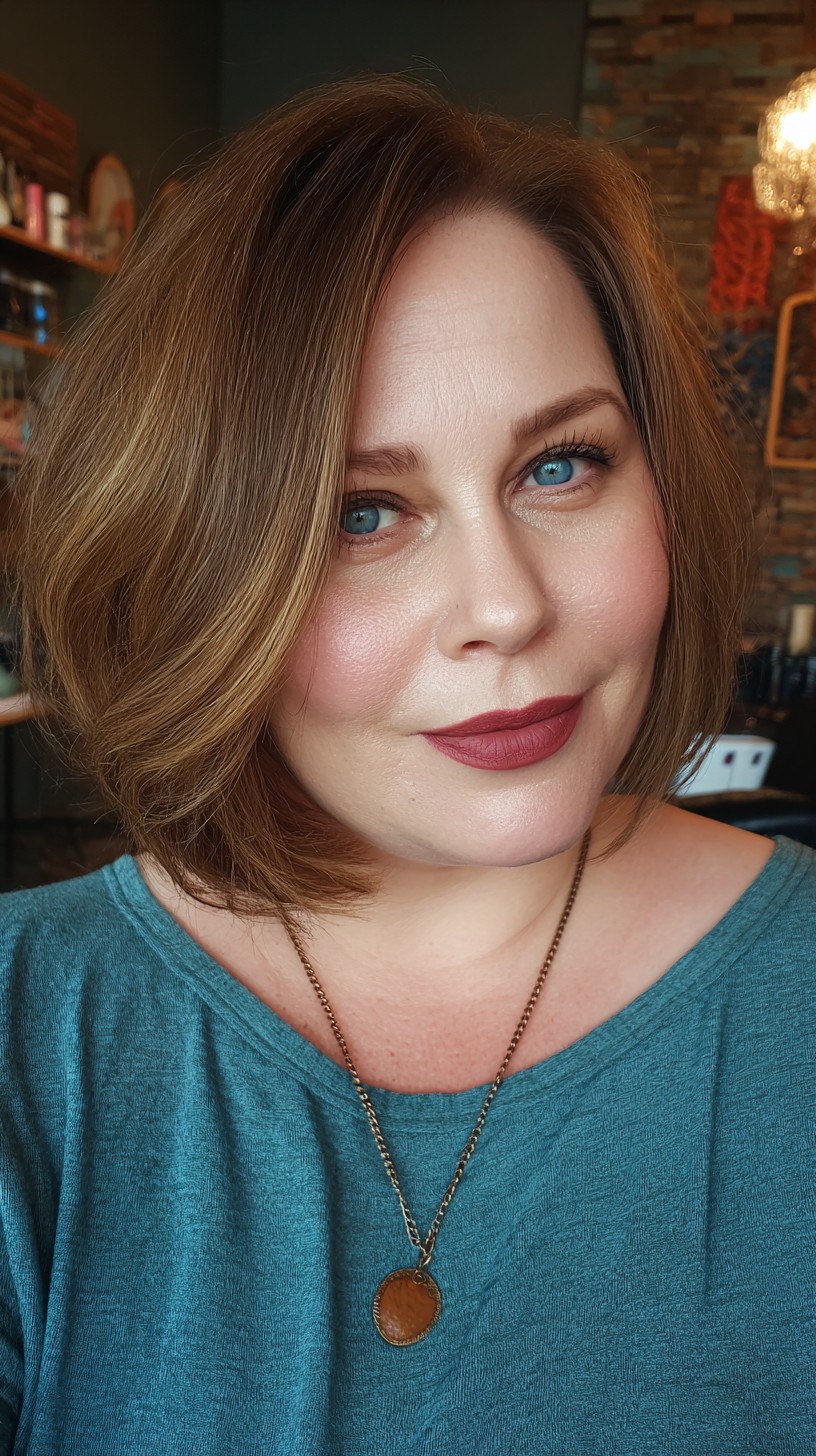 Stylish Textured Bob with Subtle Caramel Highlights